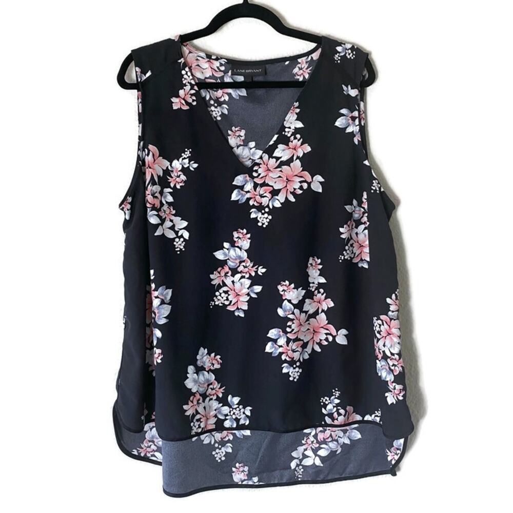 Lane Bryant Navy Blue Floral Print Sleeveless Blouse Tank Top 18